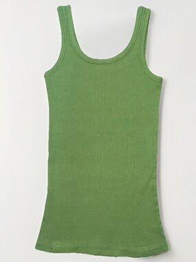 Womens S Green Tank Top Ribbed Scoop Neck Sleeveless Cotton Blend Casual Stretch